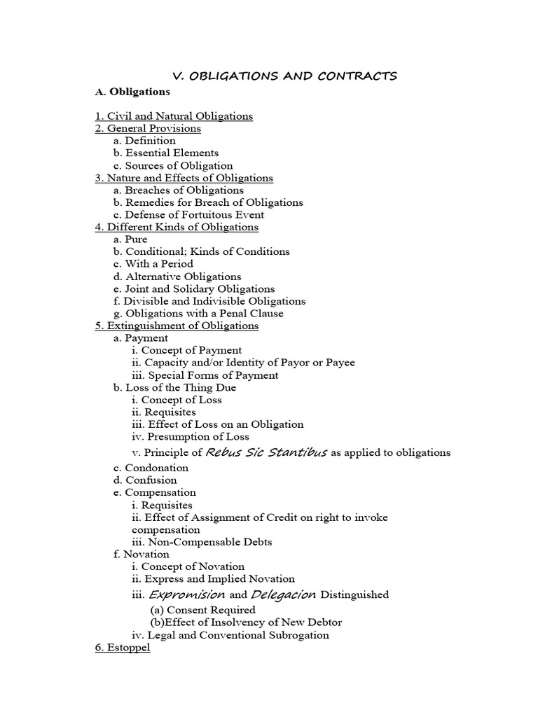 Obligations and Contracts Overview | PDF