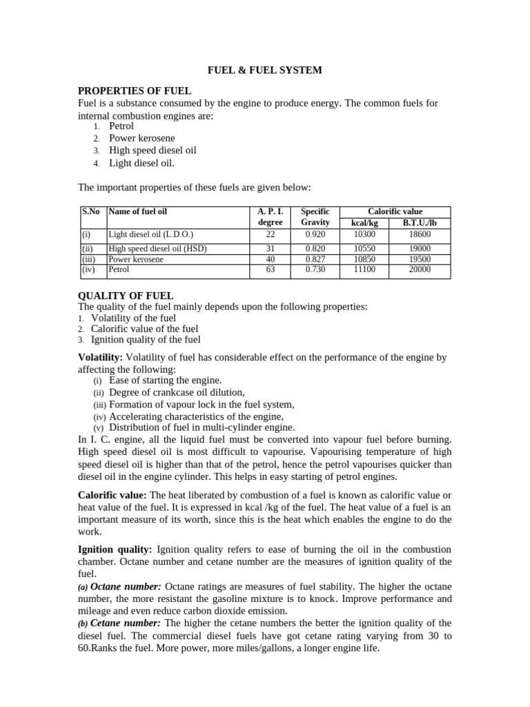 Fuel Properties and Supply Systems | PDF | Fuel Injection | Internal ...