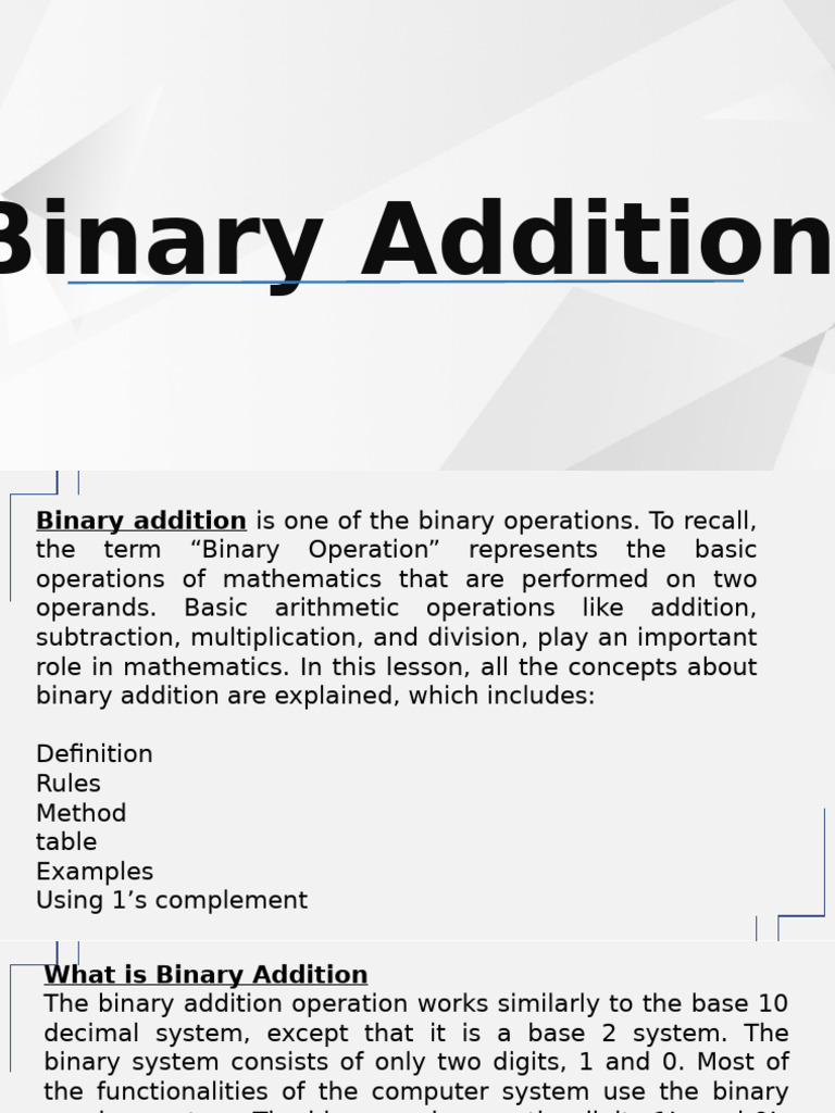 Binary Addition | PDF | Arithmetic | Mathematics