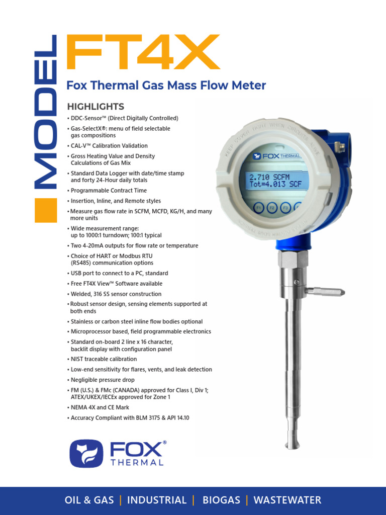 FOX THERMAL FT4X | PDF | Flow Measurement | Gases