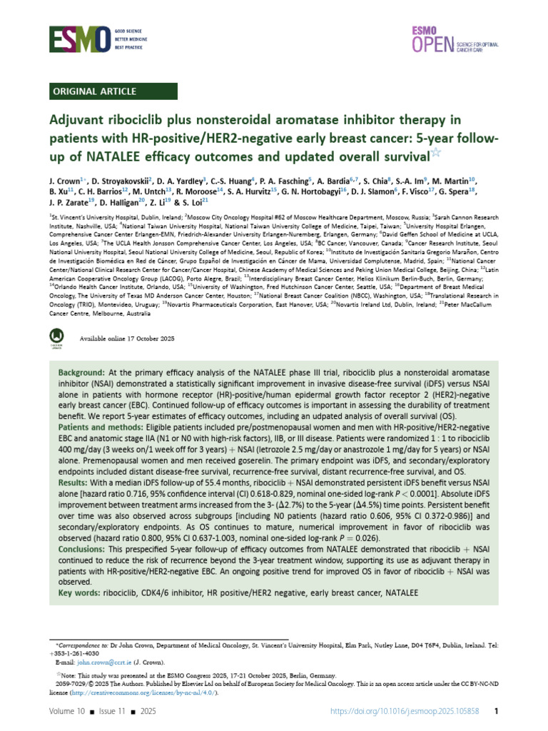 Ribociclib Efficacy in Early Breast Cancer | PDF | Health Care ...