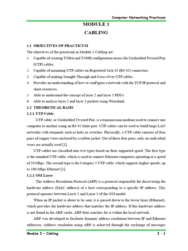 UTP Cabling and Network Setup Guide | PDF | Computer Network | Ip Address