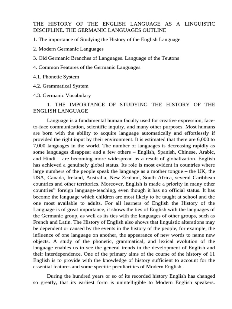 History of English and Germanic Languages | PDF | English Language ...