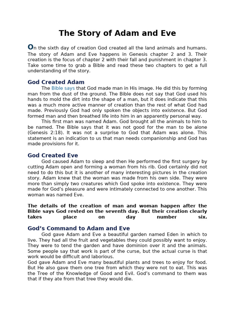 The Creation and Fall of Adam and Eve | PDF | Adam And Eve | Eve