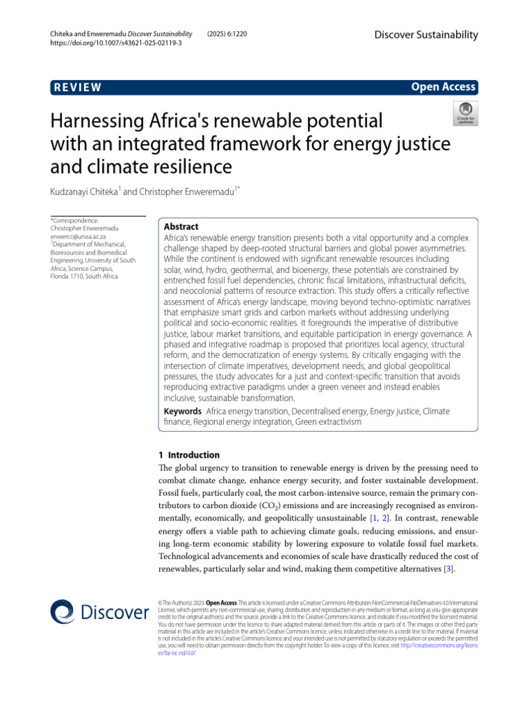 Harnessing Africa's Renewable Potential With An Integrated Framework ...