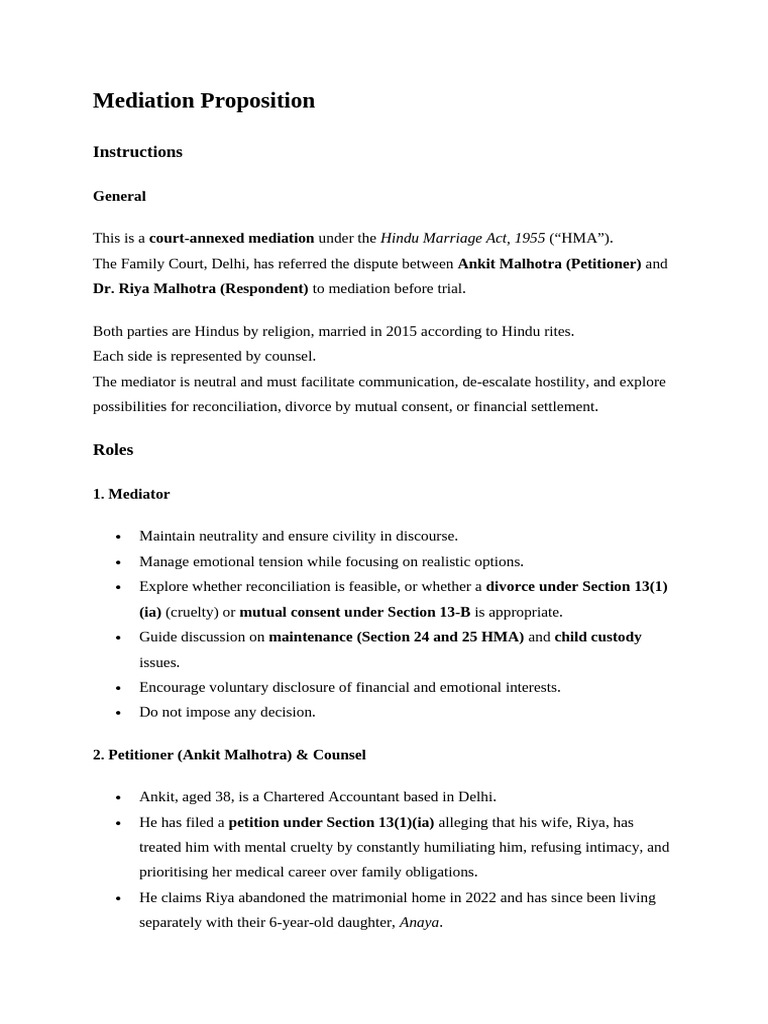 Mediation Overview: Ankit vs. Riya Malhotra | PDF | Divorce | Mediation