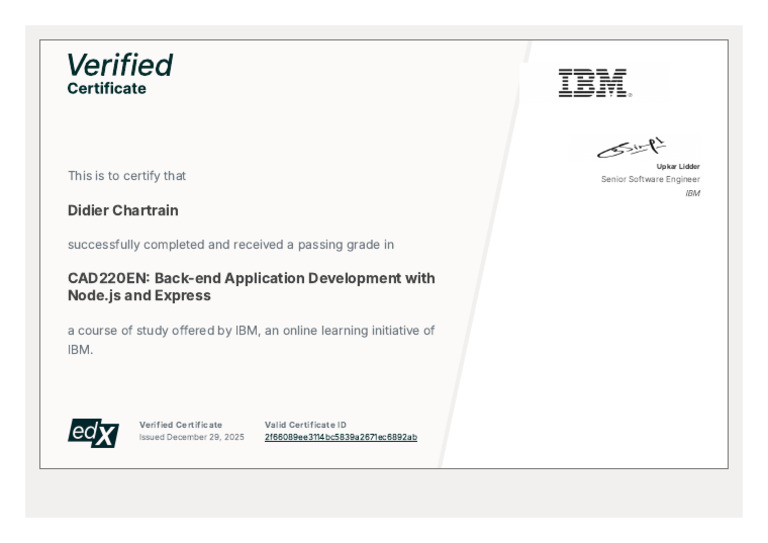 IBM Node.js Course Certificate | PDF