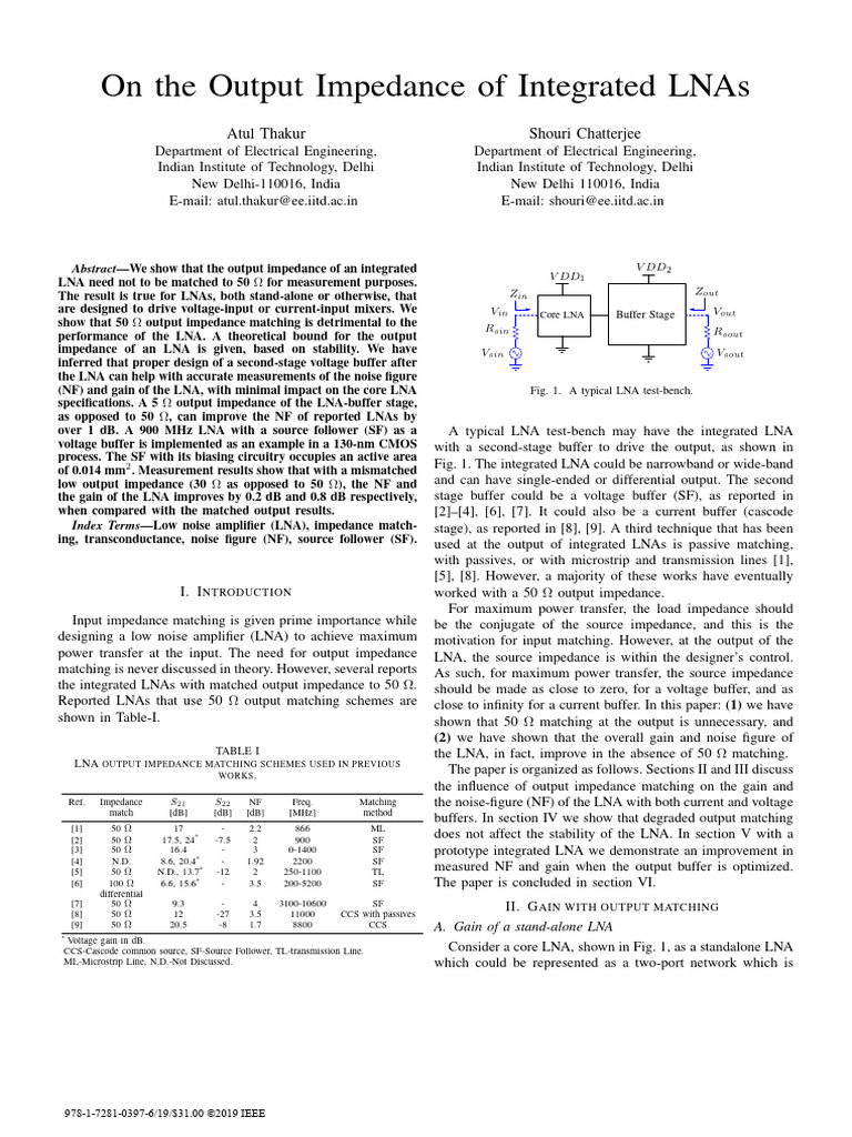 Output Impedance in Integrated LNAs | PDF | Transmission Line | Electronics