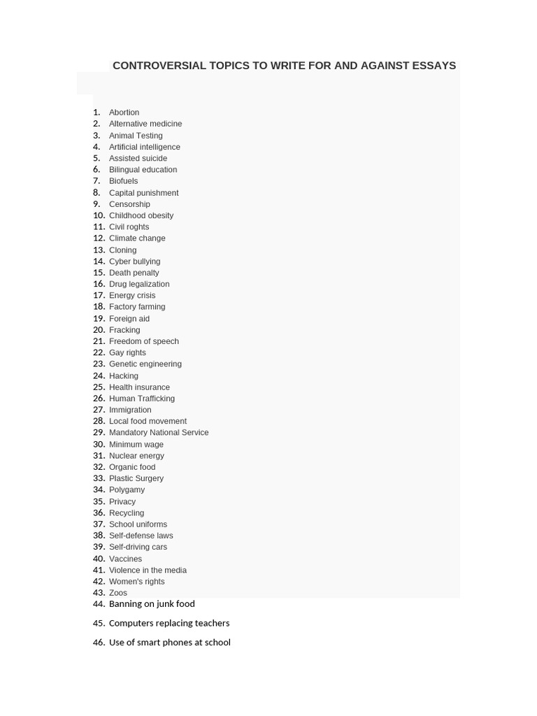 Controversial Essay Topics List PDF