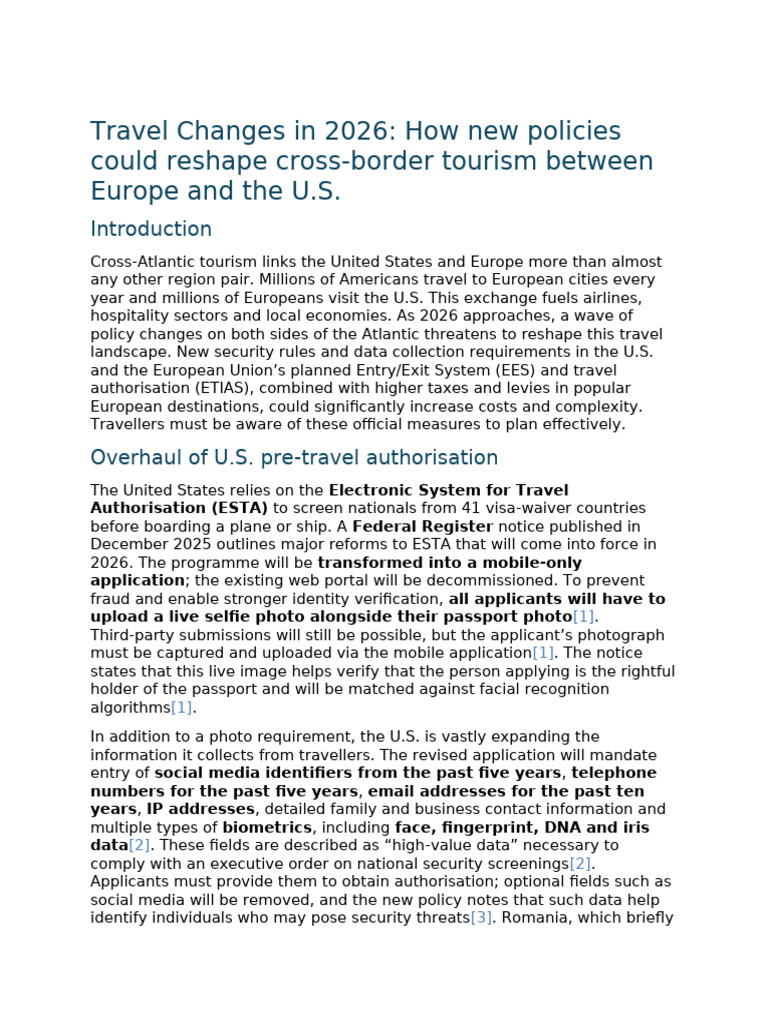 EU US Travel Changes 2026 | PDF | Taxes | Travel Visa