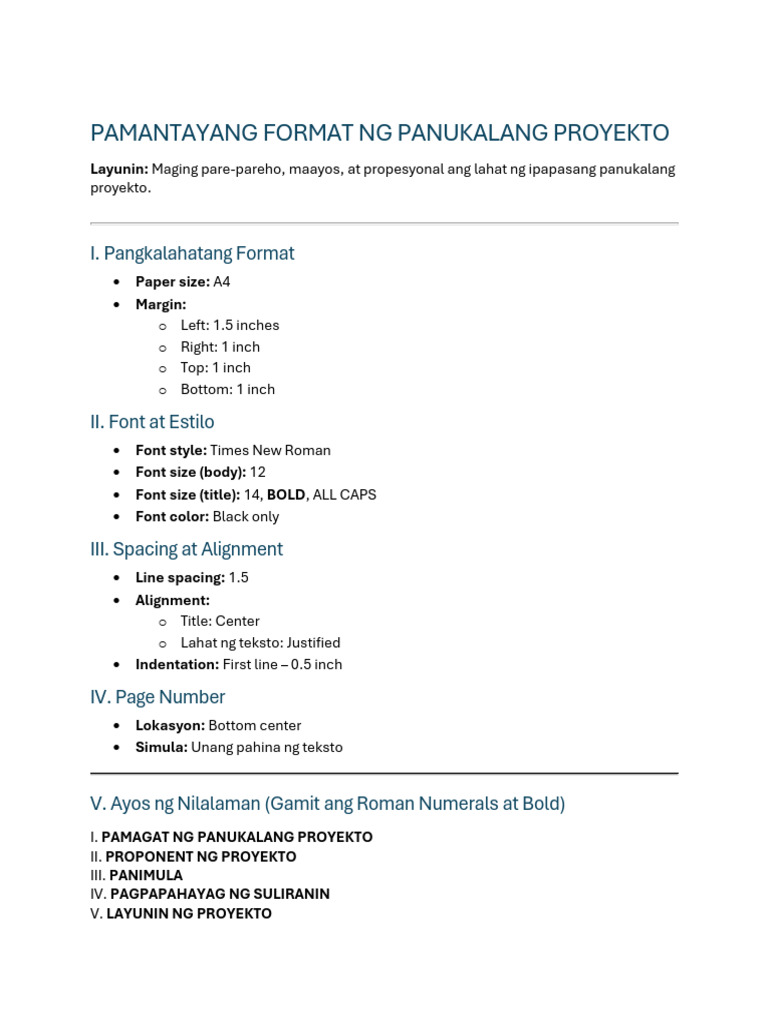 Standard Format NG Panukalang Proyekto | PDF