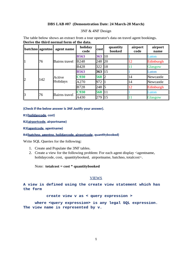 Csf212 Db Lab Lab7 3nf 4nf Design 2025 | PDF | Sql | Computer Data
