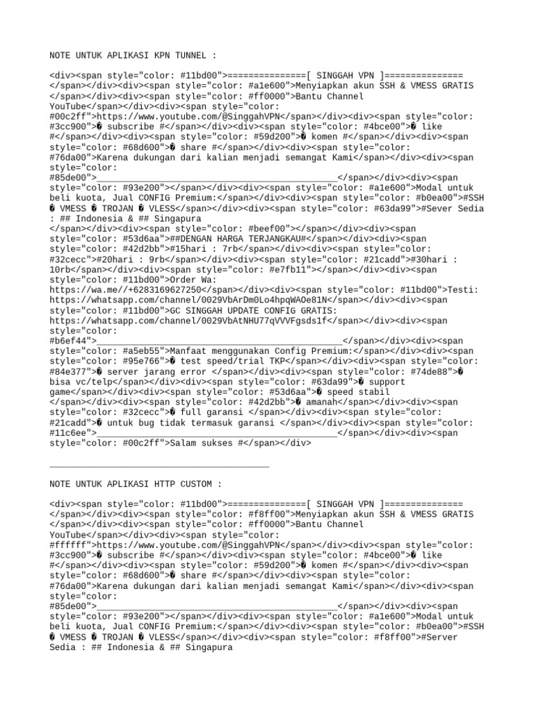 KPN Tunnel: SSH & VMESS Config Guide | PDF