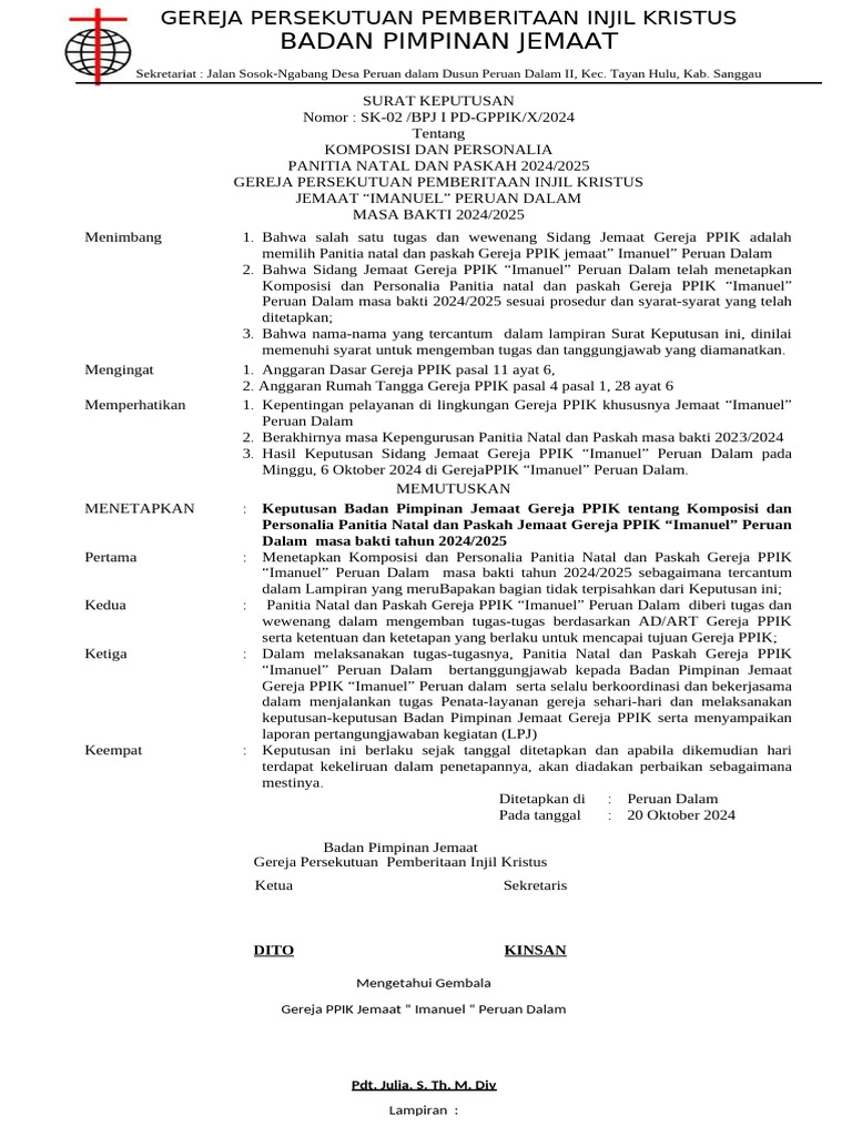Panitia Natal dan Paskah 2024/2025 PPIK | PDF
