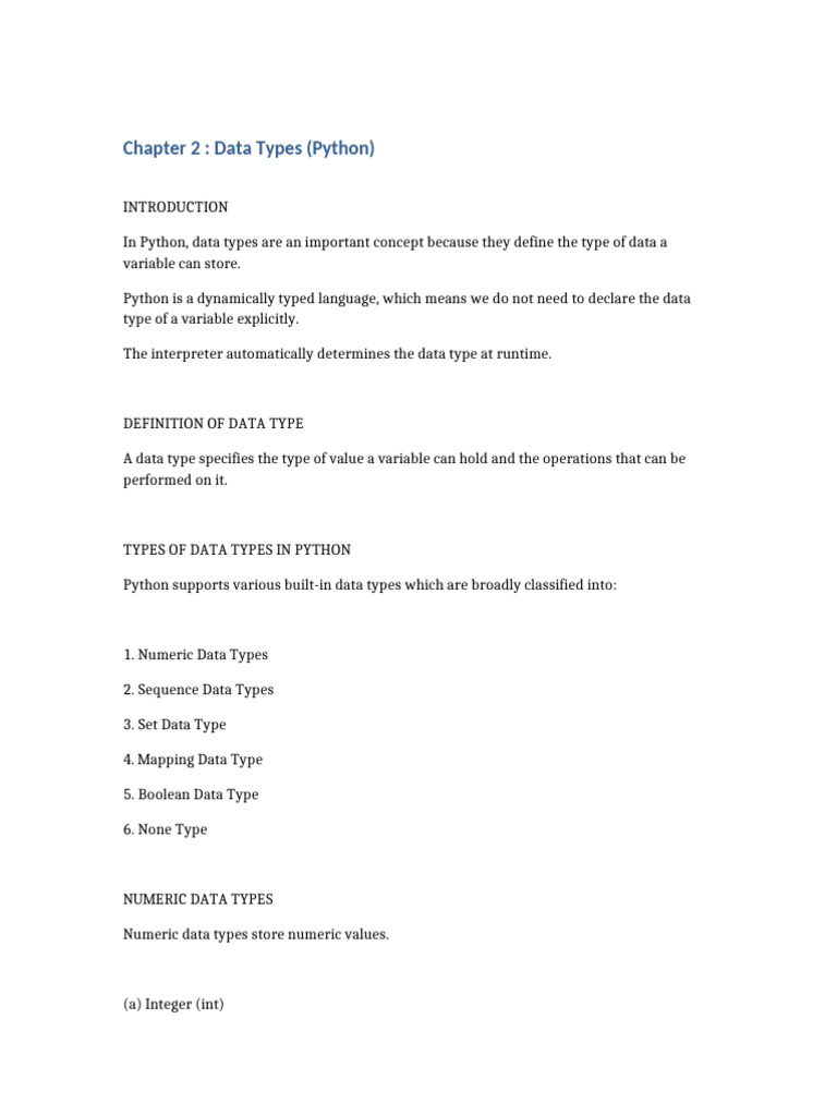 Python Data Types Explained | PDF | Data Type | Boolean Data Type