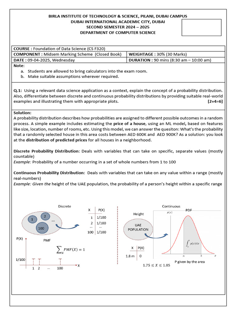 Data Science Midsem Marking Scheme | PDF | Probability Distribution ...