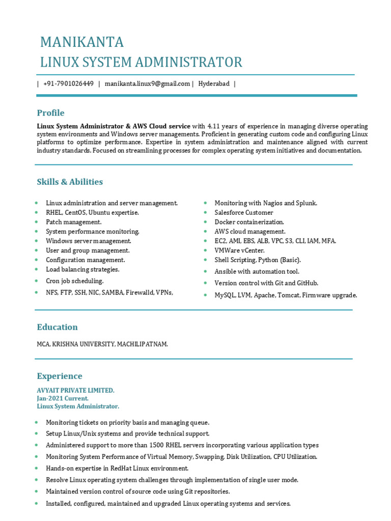 Linux System Administrator Profile | PDF | Linux | Computer Science