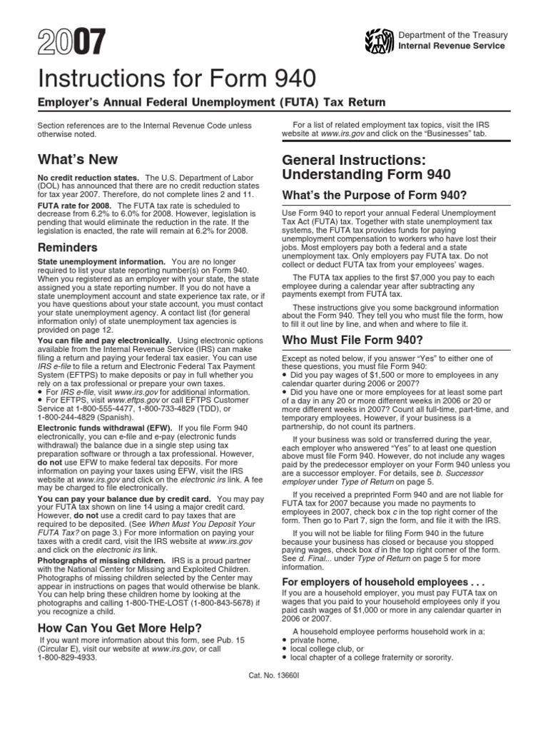 Instructions For Form 940 Pager/Sgml PDF Employee Benefits