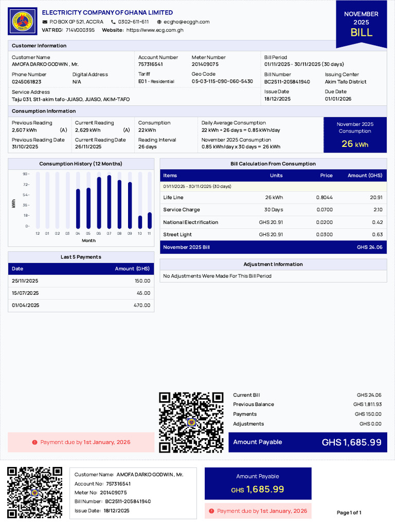November 2025 Electricity Bill Summary | PDF | Electric Power | Power ...