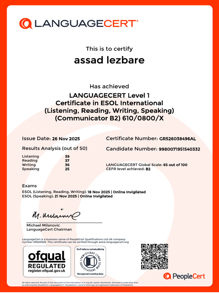LanguageCert ESOL Level 1 Certificate | PDF