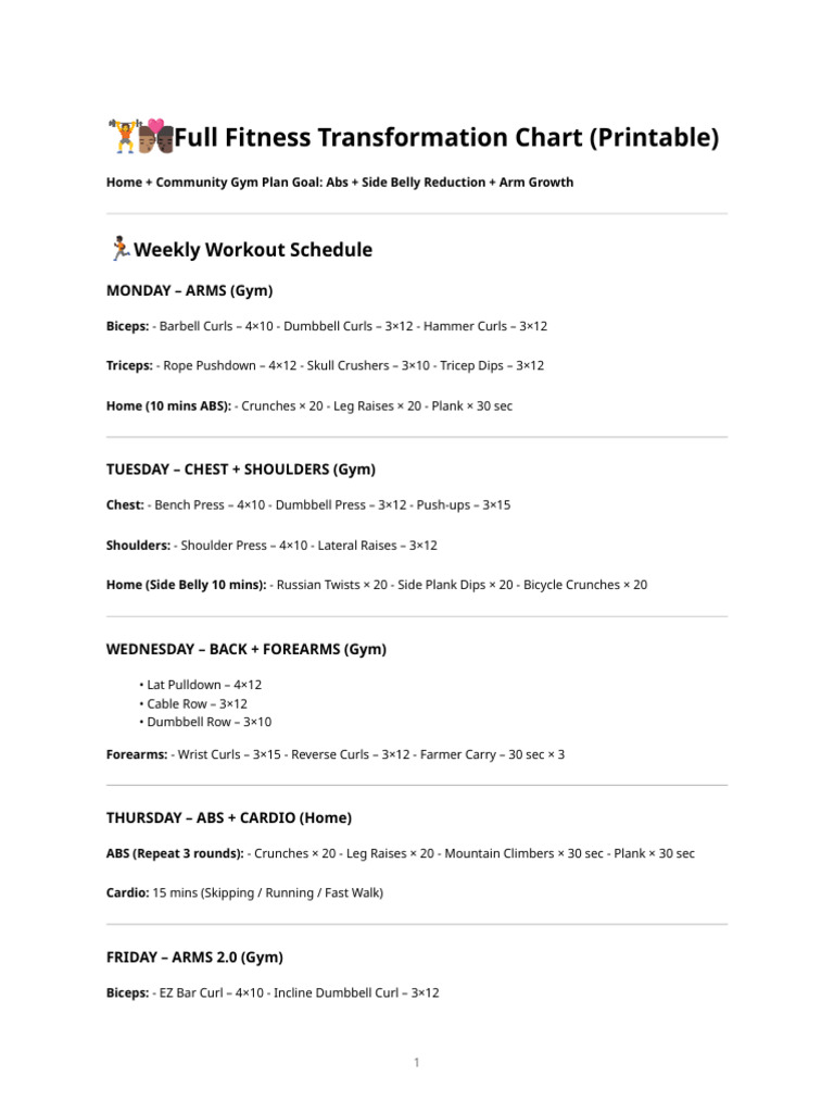 Weekly Fitness Transformation Plan | PDF | Weight Training