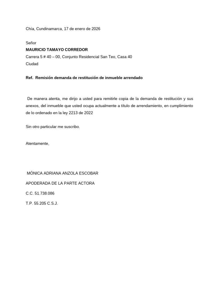 Demanda de Restitución de Inmueble | PDF
