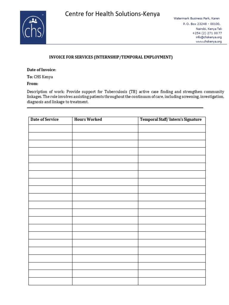 CHS Kenya Internship Invoice Template | PDF
