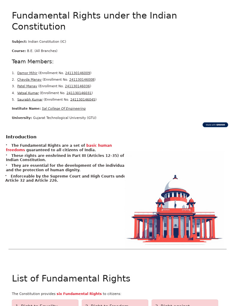 Fundamental Rights in Indian Constitution | PDF | Government | Rights