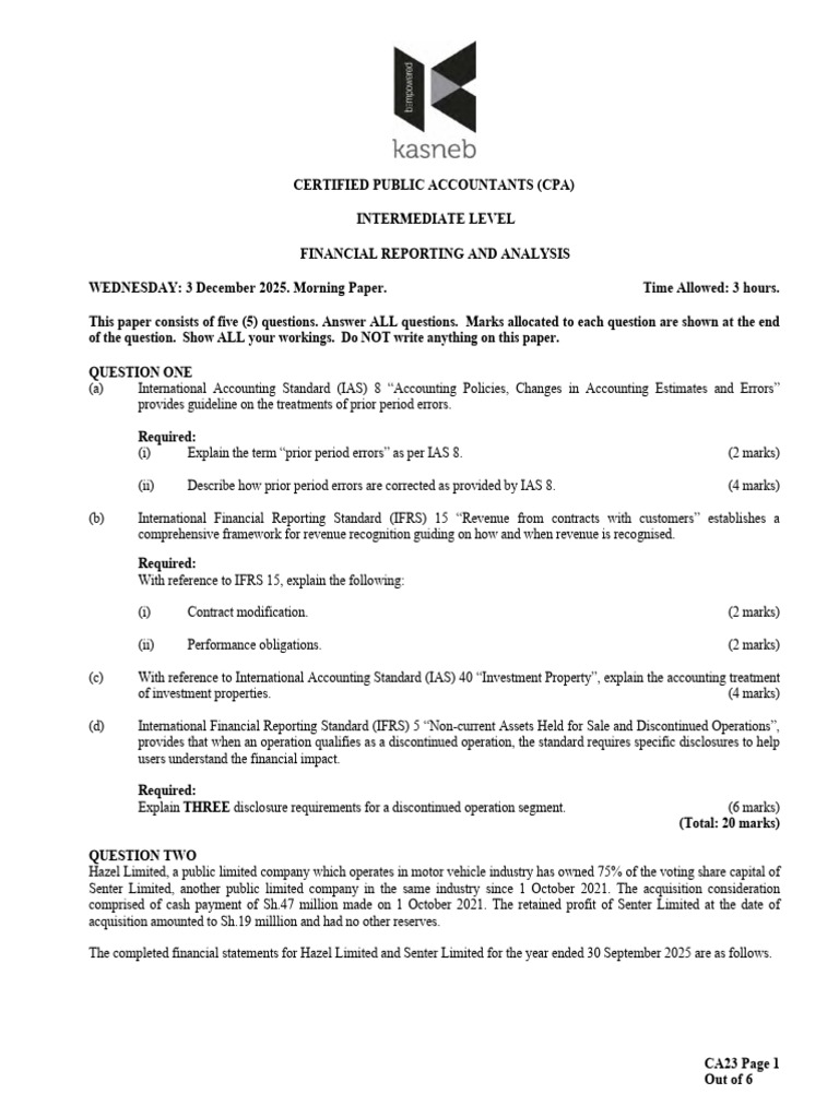 CPA Intermediate Financial Reporting Exam | PDF | Equity (Finance ...