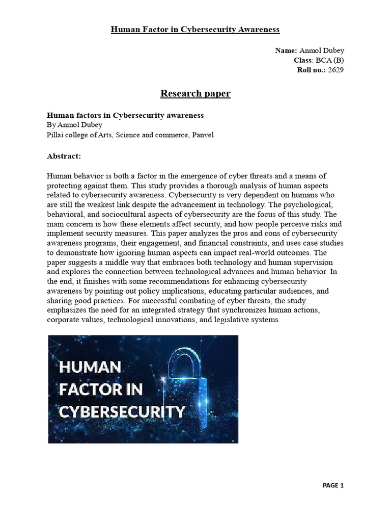 Research Paper on Human Factor in Cybersecurity Awareness^ | PDF ...