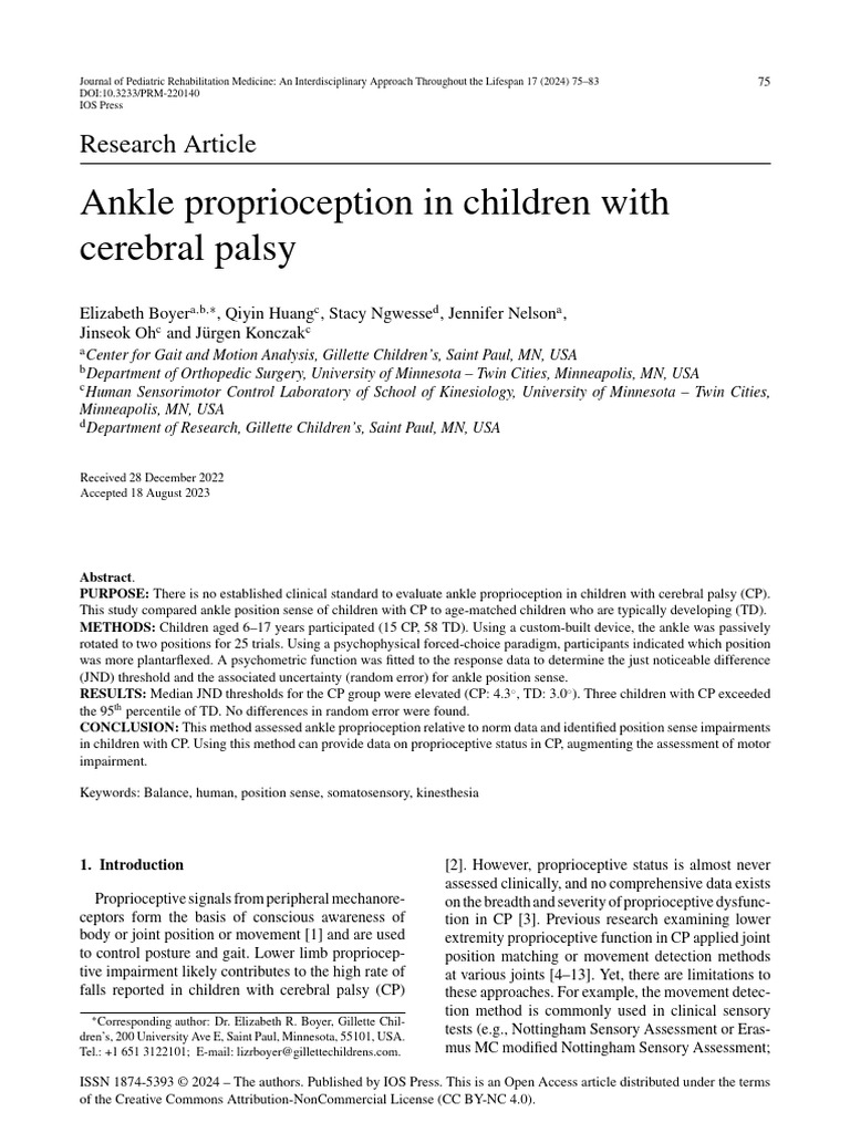 Ankle Proprioception in Children with CP | PDF | Effect Size | Cerebral ...