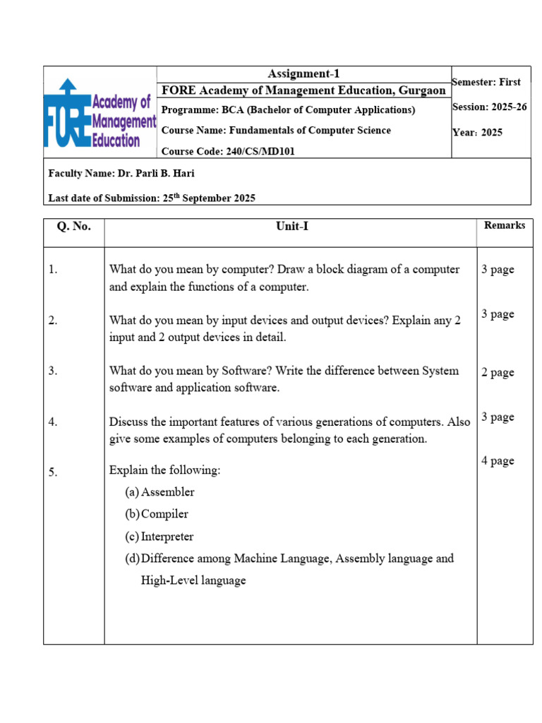 BCA Assignment: Computer Science Basics | PDF