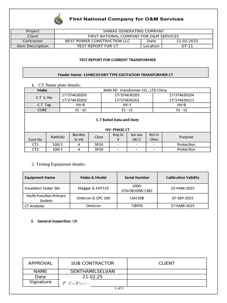 Current Transformer Test Report | PDF | Electrical Components | Electronics