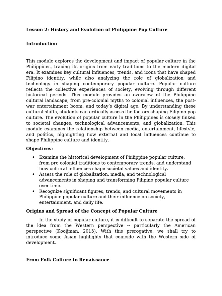 Evolution of Philippine Pop Culture | PDF | Popular Culture | Philippines
