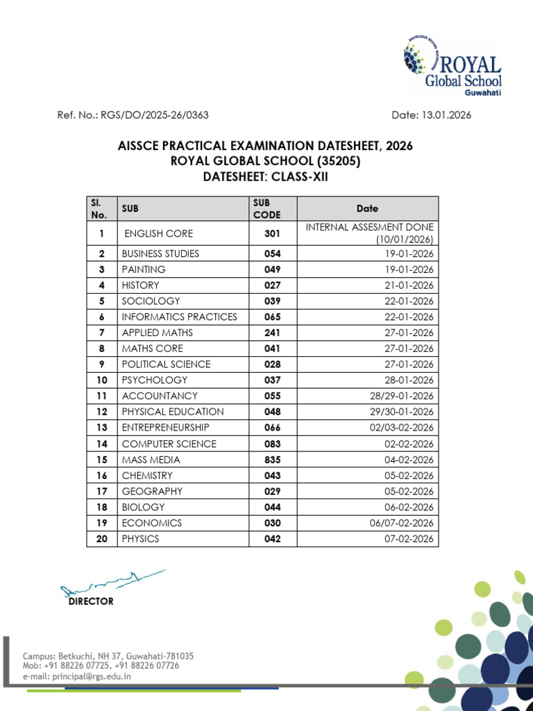 AISSCE Class XII Practical Exam Dates 2026 | PDF