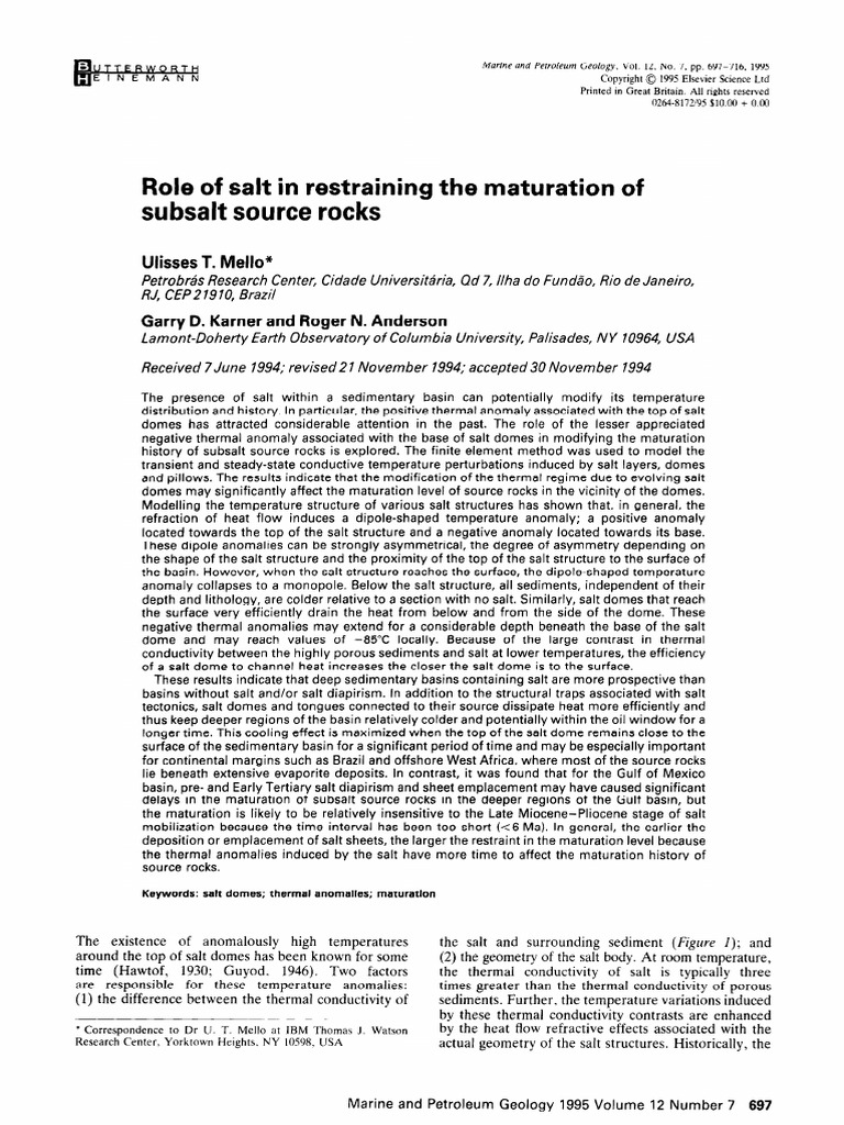 Roleof Saltin Restrainingthe Maturationof Subsalt Source Rocks | PDF ...