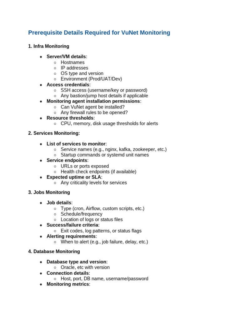 VuNet Monitoring Prerequisites Guide | PDF