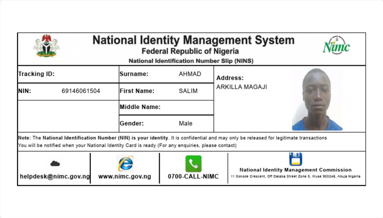 National ID Card Tracking Information | PDF