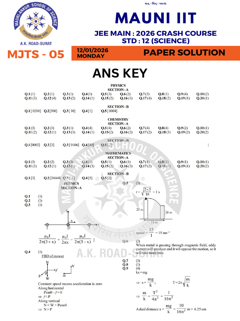 JEE Main 2026 Physics Solutions | PDF