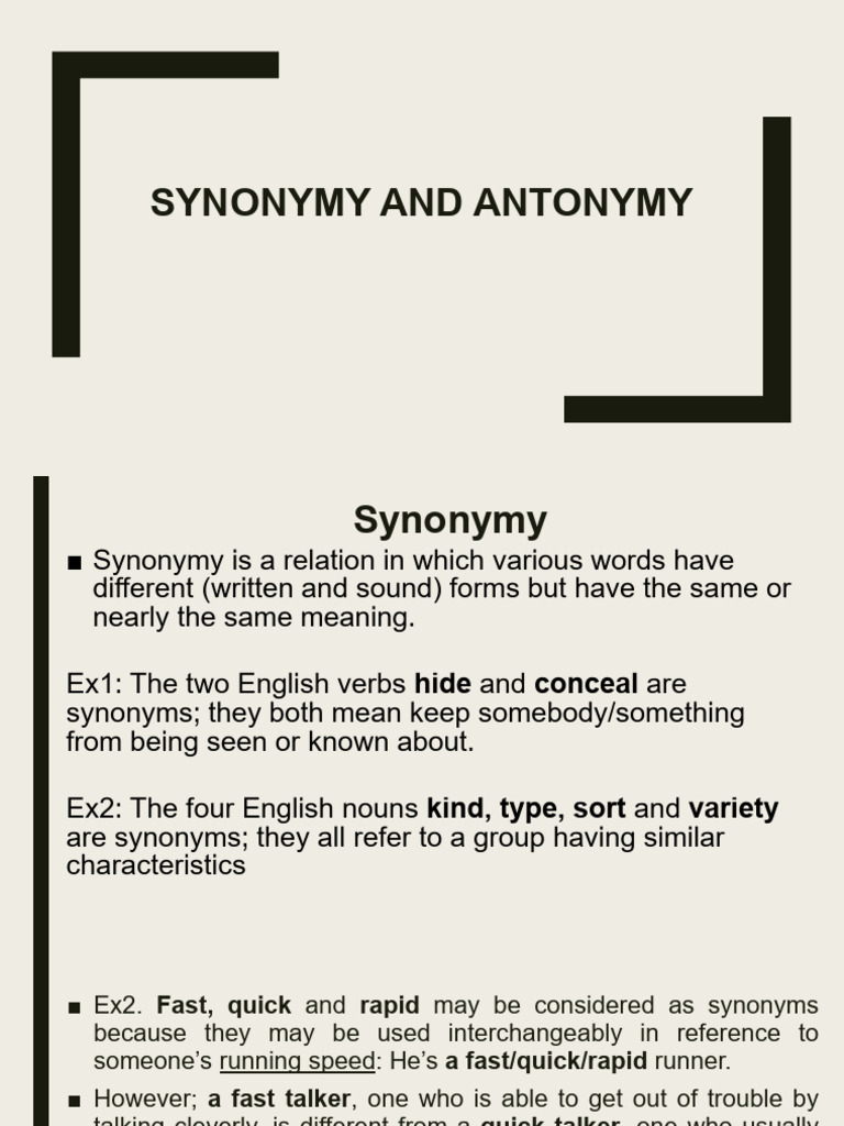 Understanding Synonyms and Antonyms | PDF | Grammar | Linguistics