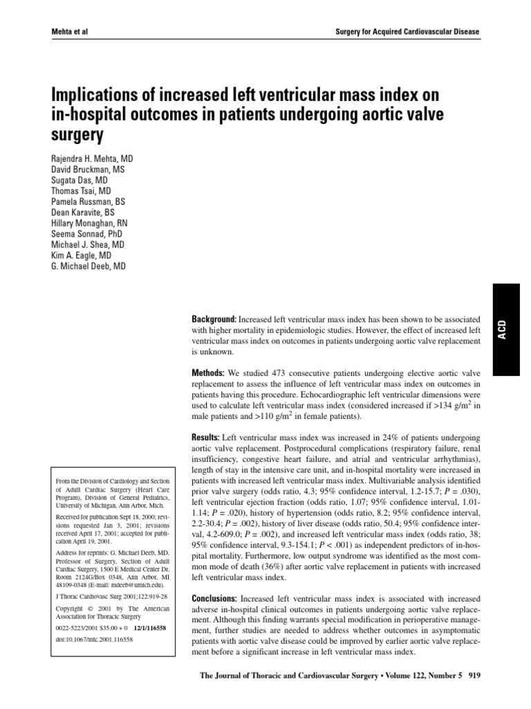 Impact of Left Ventricular Mass on AVR Outcomes | PDF | Ventricle ...