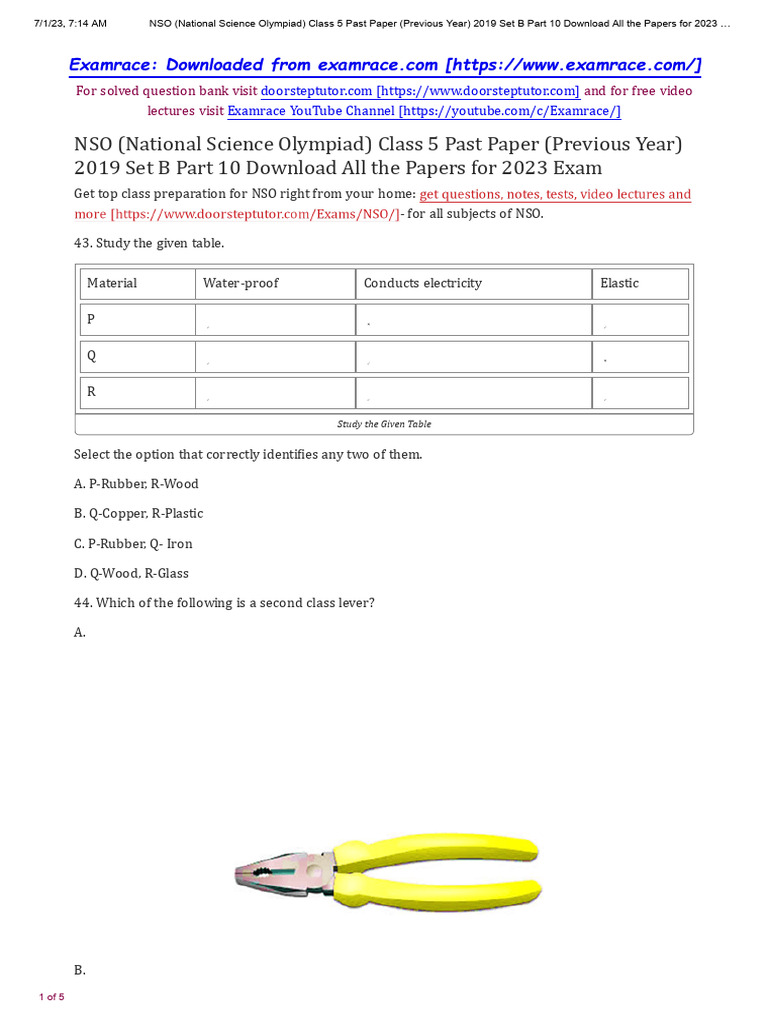 NSO Level 1 Class 5 Question Paper 2019 Set B Part 10 | PDF | Volcano ...