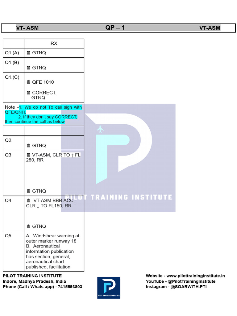 ATC TX - RX For RTR Sample Papers - PTI - CAPT Himanshu Goyal | PDF ...