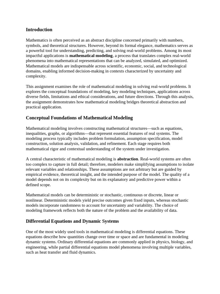 The Role of Mathematical Modeling in Solving Real-World Problems | PDF ...