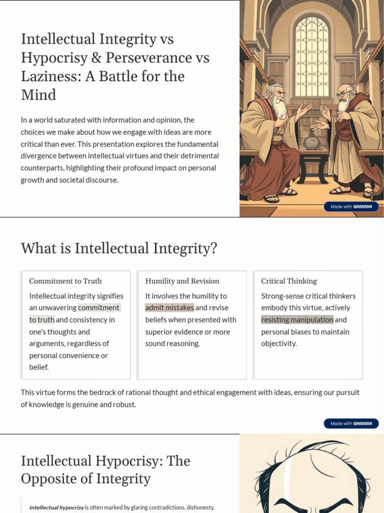 Intellectual Integrity Vs Hypocrisy and Perseverance Vs Laziness A ...