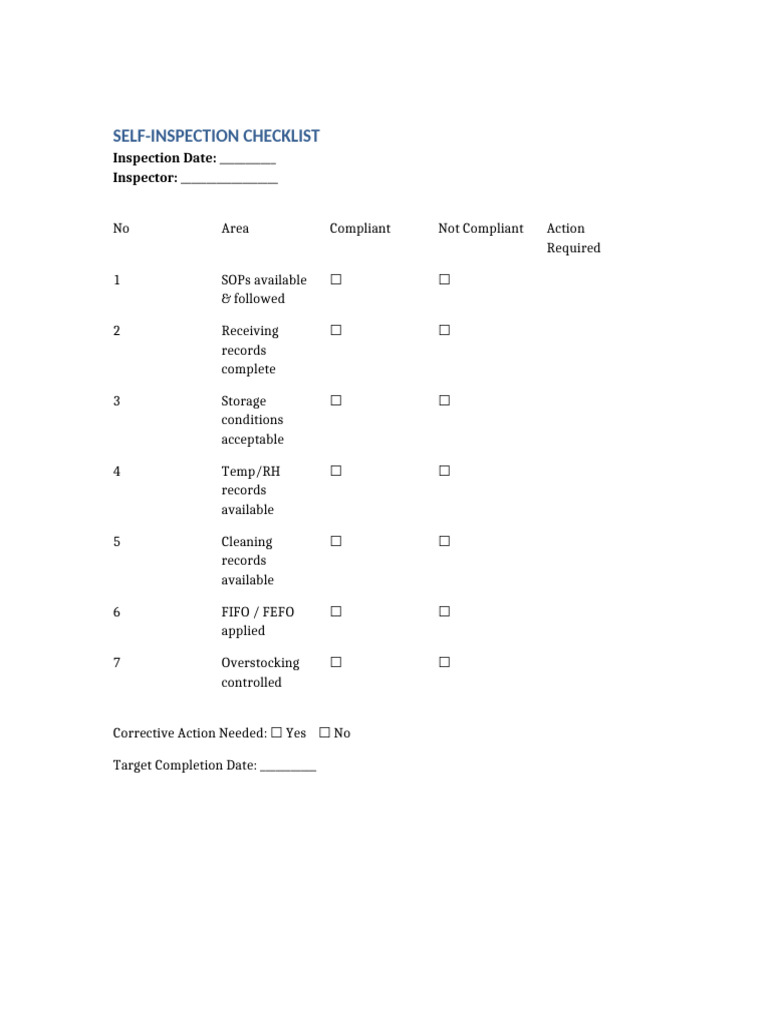 Self-Inspection Checklist Template | PDF