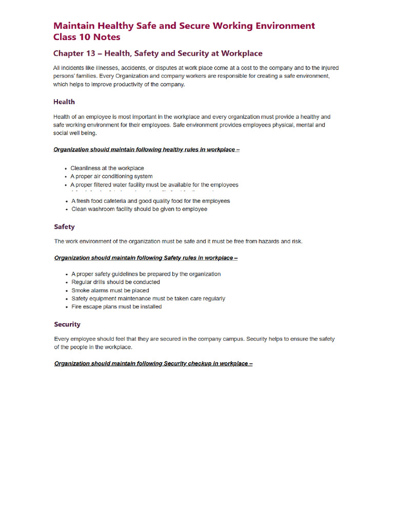 1763012897600 Maintain Health and Safety Notes | PDF