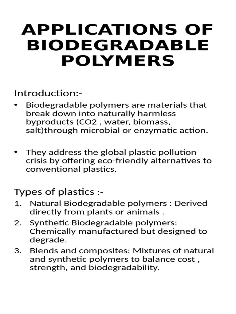 Applications of Biodegradabel Polymers | PDF | Biodegradation | Plastic