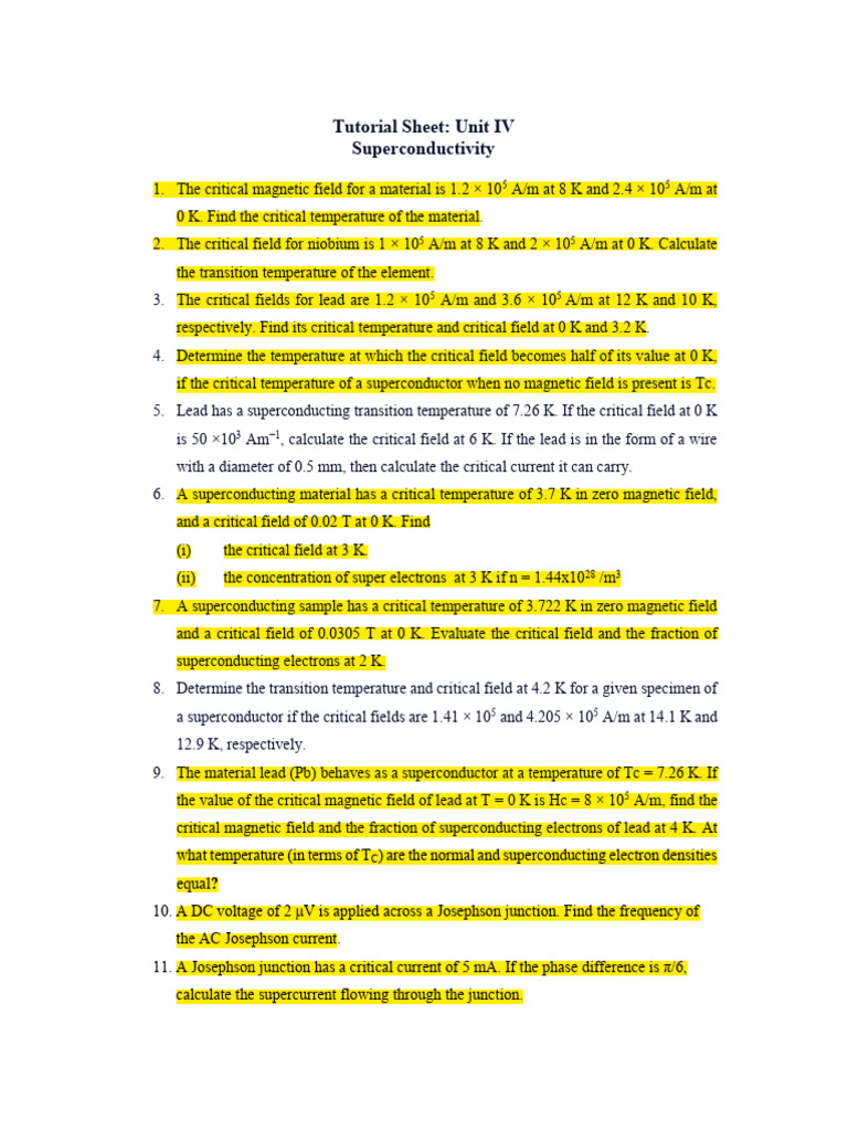 Superconductivity Critical Field Calculations | PDF