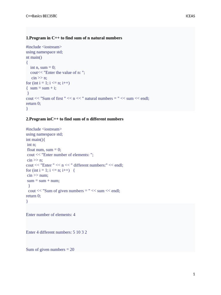 C++ Programming Basics and Examples | PDF | Namespace | Computer ...